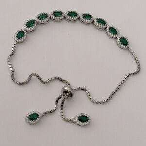 Slider bracelet 925 silver cz stones emerald green